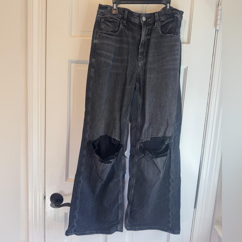 American Eagle Outfitters Charcoal Distressed Flare Jeans